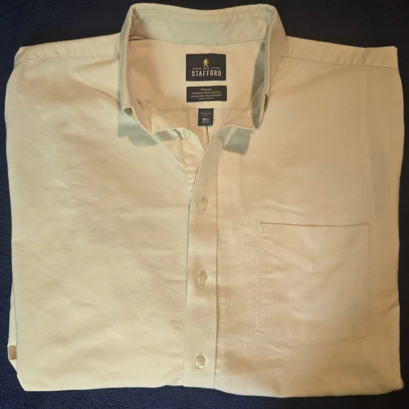 Stafford Classic Travelers Wrinkle-free Ivory Shirt 16 1/2 34/35 - Picture 2 of 2